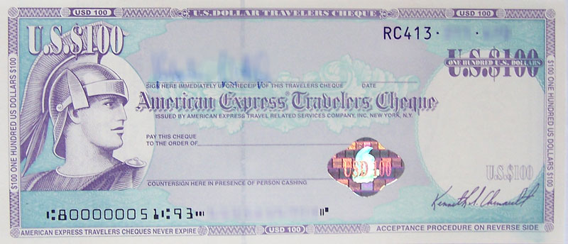 Traveler’s check from American Express with the E13B font on codeline