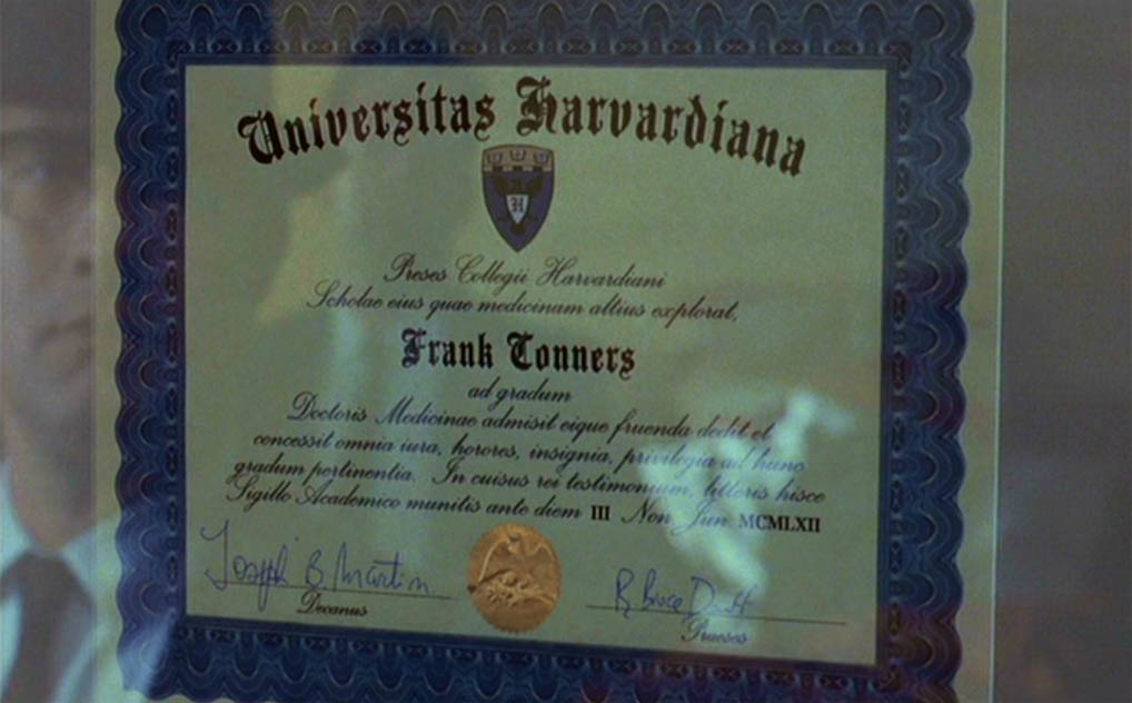 Fake diploma hanging on wall
