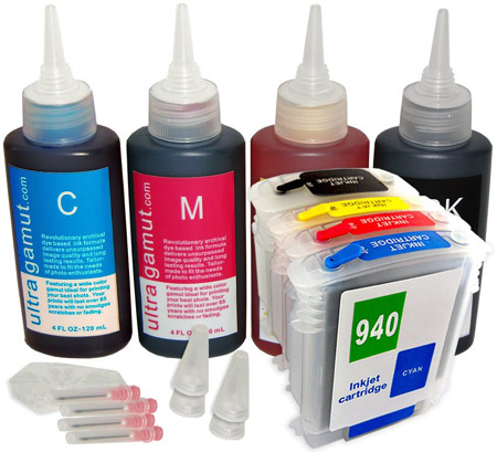 CMYK color cartridges and refills for an inkjet printer