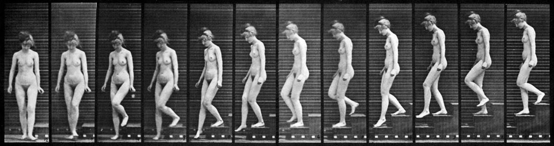 Photos of walking woman by Eadweard Muybridge