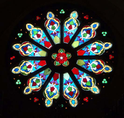Stained glass window with rosette